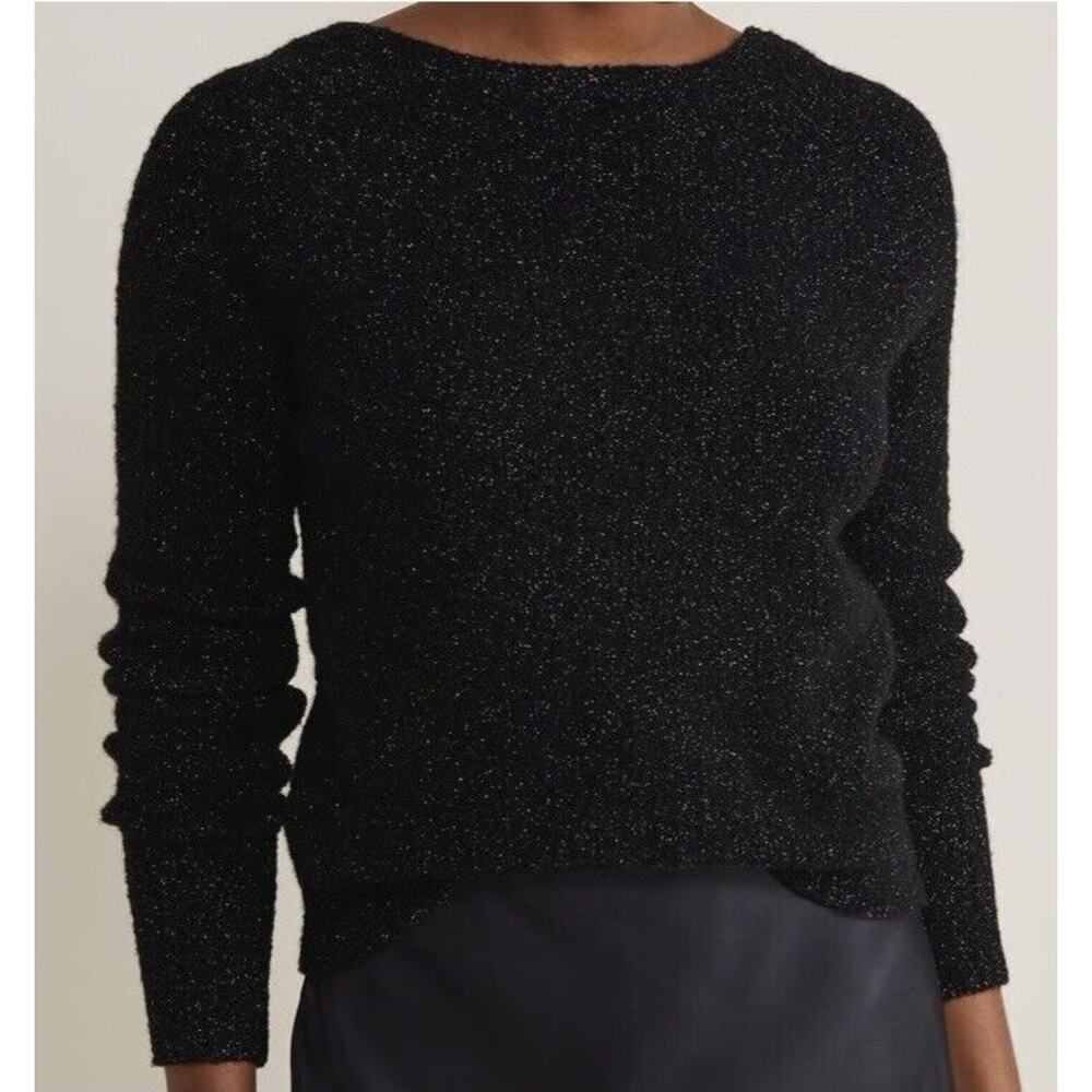 NWT Vineyard Vines Glitter Shine Boucle Bow Low Back Sweater Jet Black Women XS